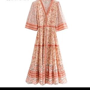 Boho Gypsy Lily Candy Gown Dress Floral Kimono M hippie free spirit flowing